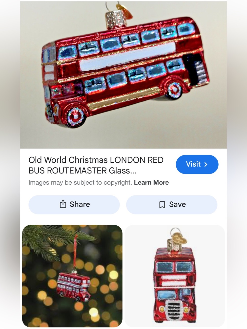 Red Double-Decker Bus Holiday Ornament - Old World Christmas